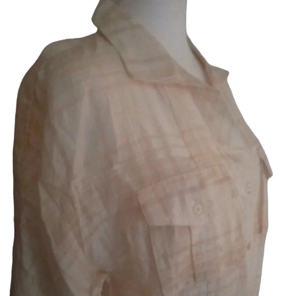 Lafayette 148 Muted Plaid Button Front Linen Blend Camp Style Shirt Size 10 - Picture 4 of 7